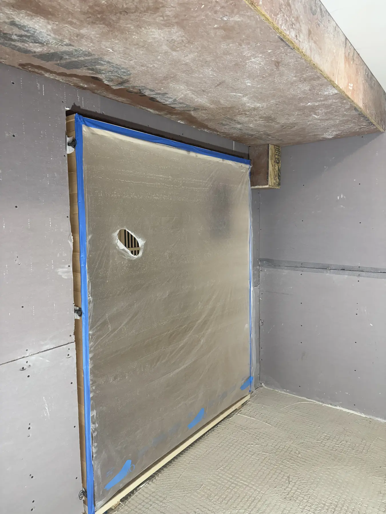 Bathroom walls boarded and taped before microcement