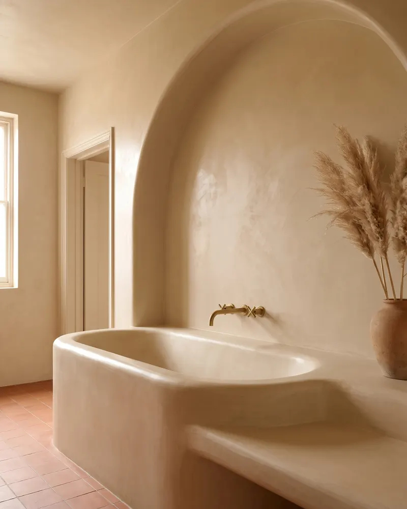 Built-in bathtub with seamless Tadelakt edges