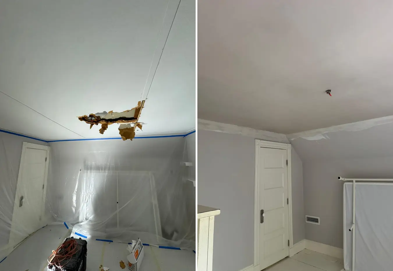 Water Damaged Ceiling Repair by Ezra Plastering in Greater Boston